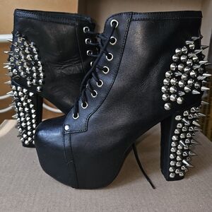 Jeffrey Campbell Black and Silver Heeled Boots